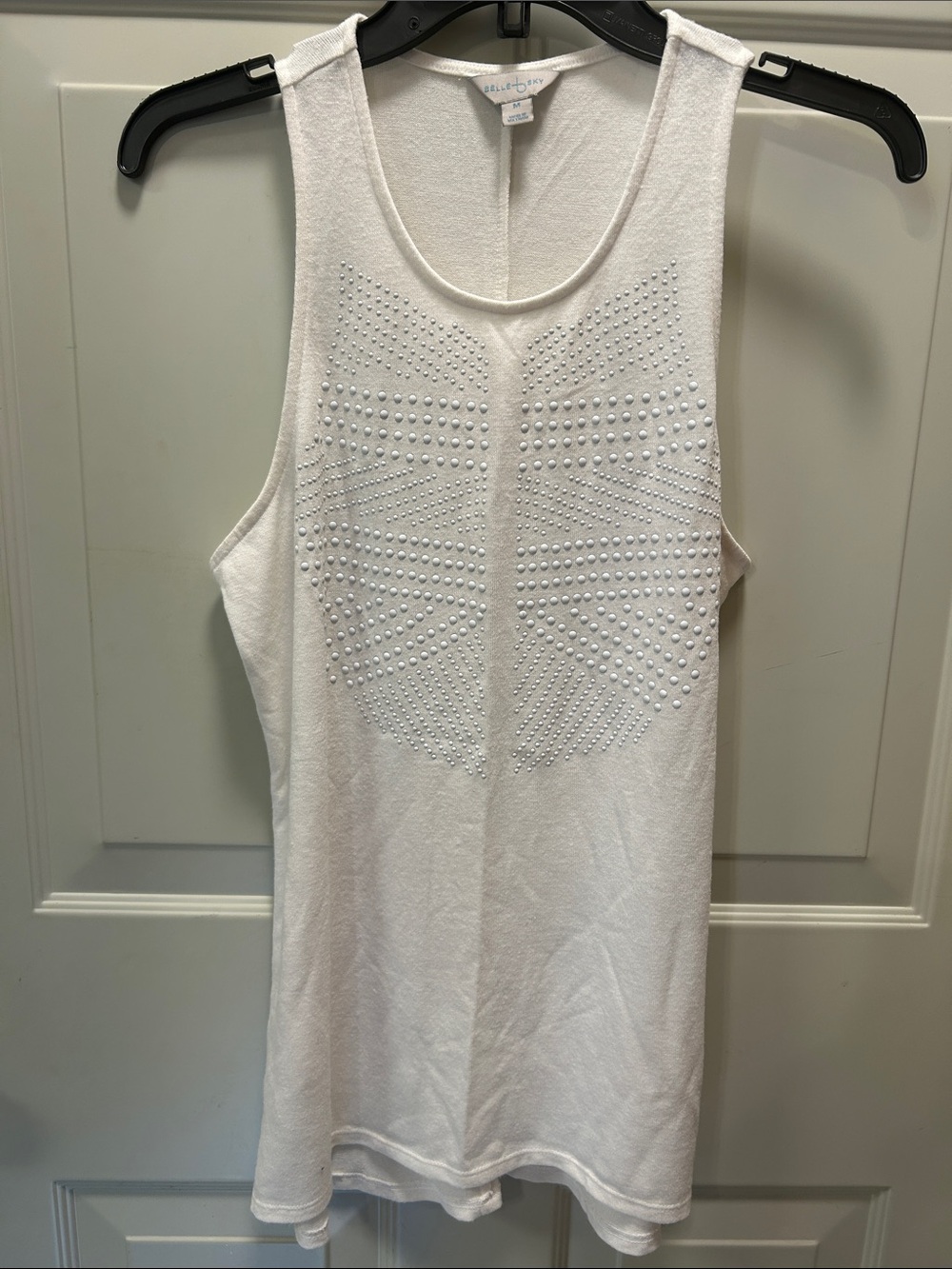 belle sky White Studded Scoop Tank Top